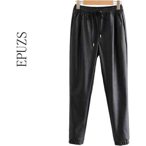 Winter elastic high waist pant women Black pu leather pants women harem pants joggers pencil trousers streetwear pantalon femme