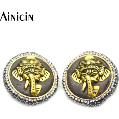 5pcs Nepal Elephant Ganesha Copper Beads Rhinestone Crystal Clay Paved Double Side Pendants Fashion Jewelry Making Materials
