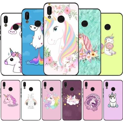 Unicorn black soft Phone Case for huawei P40 P30 P20 P10 Pro lite P9 Lite nova 4E 6SE Psmart 2019 Y6 9 Prime