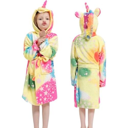 Unicorn Hooded Children Bathrobes Kids Rainbow Bath Robe Animal Toddler Pyjamas Nightgown Winter Flannel Warm Kids Sleepwear