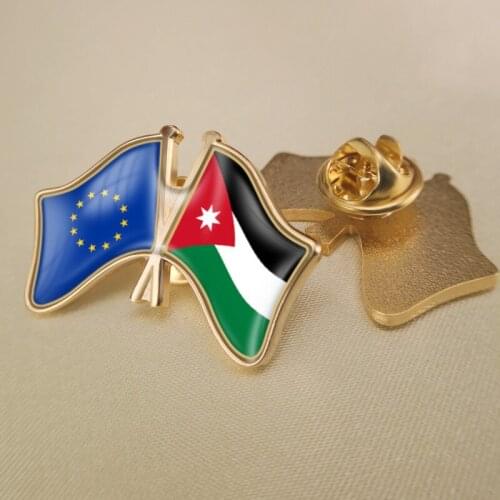 European Union and Jordan Crossed Double Friendship Flags Lapel Pins