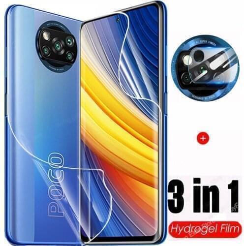 3 in 1 Hydrogel Film For Xiaomi Poco X3 Pro Screen Protector Camera Lens For Poco F3 GT M3 Pro 5G Protective Film Not Glass