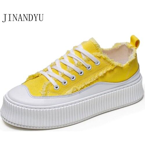 Canvas Chunky Platform Sneakers Yellow White Black Sport Shoes Men Trainers Lace-up Outdoor Youth Mens Shoes Casual Men Sneakers
