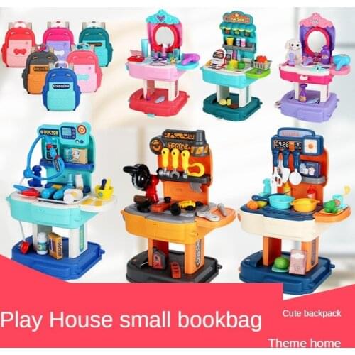 Play House Toy Emulation Simulation Kitchen Cooking Machinery Maintenance Doctor Surgery Dressing Table Deformed Schoolbag 2 In1