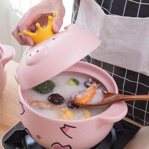 Pink Pig High Temperature Resistance Casserole Handle Ceramic Cooker Kitchen Supplies