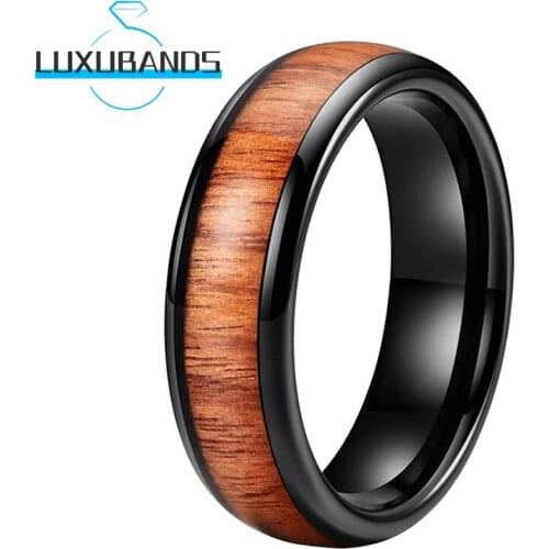 Tungsten Carbide Rings For Womens Mens 6MM Black Real Wood Inlay Engagment Wedding Bands Polished Finished Comfort Fit