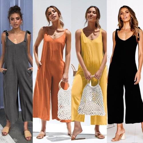 Fashion Women Summer Solid Color V-Neck Jumpsuits Mid Waist Slim Trousers Wide Leg Pants Rompers Holiday Backless Overalls