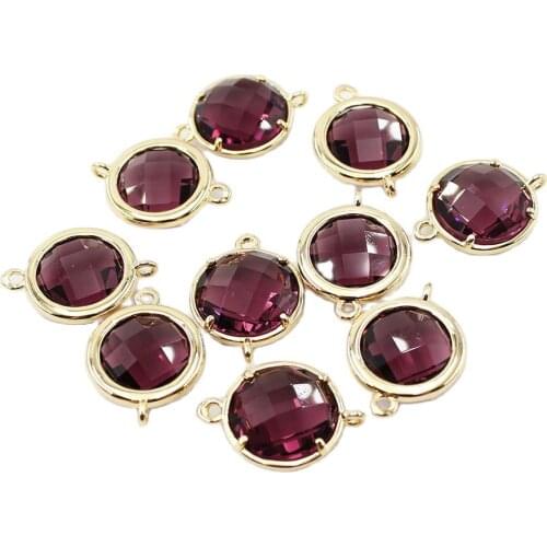 APDGG 10Pcs 14MM Natural Purple Crystal Round Gold Plated Connector For Necklace Pendant Jewelry DIY