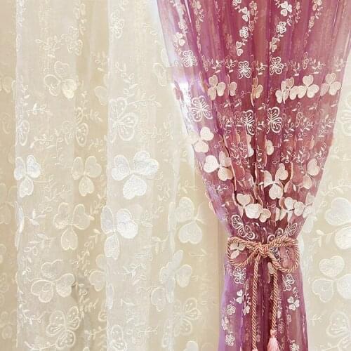 Korean New White Powder, Purple Relief Window Screen, Embroidered Curtain, Curtains for Living Dining Room Bedroom
