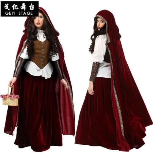 Little Red Riding Hood Costume for Women Fancy Adult Halloween Cosplay Fantasia Carnival Fairy Tale Size S-5XL Girl Dress+Cloak