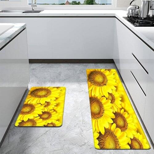 Sunflower Print Kitchen Decor Mat Flannel Non-slip Doormat For Indoor Hallway Tracks Wood Floor Carpet Portable Prayer Rugs Hbo