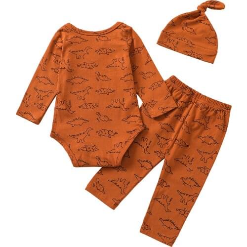Ma&Baby 0-24M Newborn Infant Baby Boy Clothes Sets Cartoon Dinosaur Print Outfits Soft Long Sleeve Rompers Pants Hat DD43