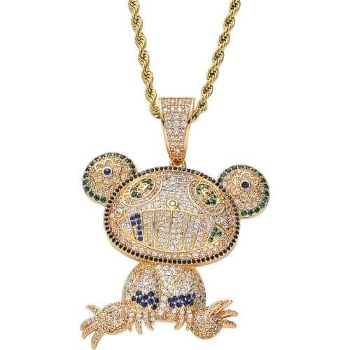 Micro Paved AAA Cubic Zirconia Bling Iced Out Frog Pendants Necklace for Men Hip Hop Rapper Jewelry Gold Color