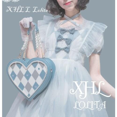 Sweet girl lolita handbag cute love bag pearl chain kawaii girl bag loli gothic lolita cosplay goth lolita shoulder bag