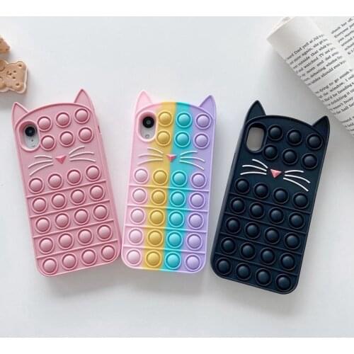 Cute Cartoon Case for iPhone 12 11 Pro Max 6 6s 7 8 Plus X XS MAX XR SE 2020 Cases Lovely Cat Rainbow Anti Stress Phone Cover