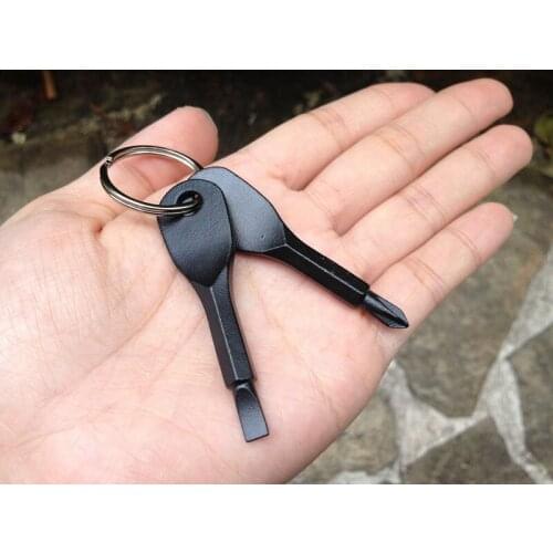 EUB 20pcs Outdoor EDC multifunctional tool Stainless Steel Keychain Screwdriver Flathead Head Key Ring Key Chain Screwdriver