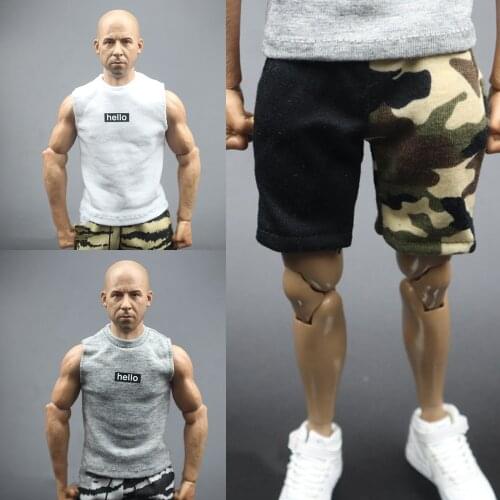 1/6 Scale Male Figure Accessory Sleeveless Vest Sweater Hooded Shorts Sportswear Coat Clothes Casual Camouflage Shorts Model