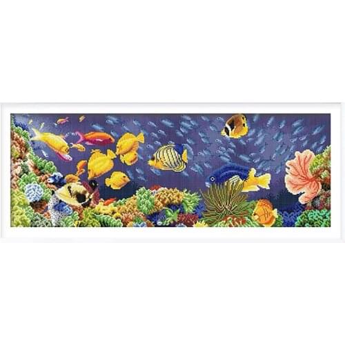 Cartoon Ocean Underwater World Stamped Cross Stitch Kit, 35.5" x 15.8"