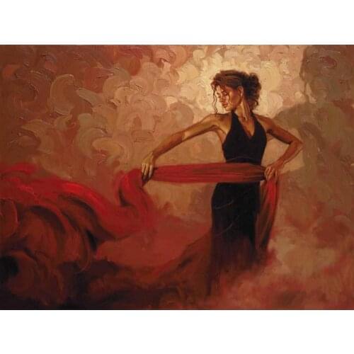 Wall art Handmade Canvas Paintings flamenco dancer artwork Crimson Passion Lady picture for bedroom decor