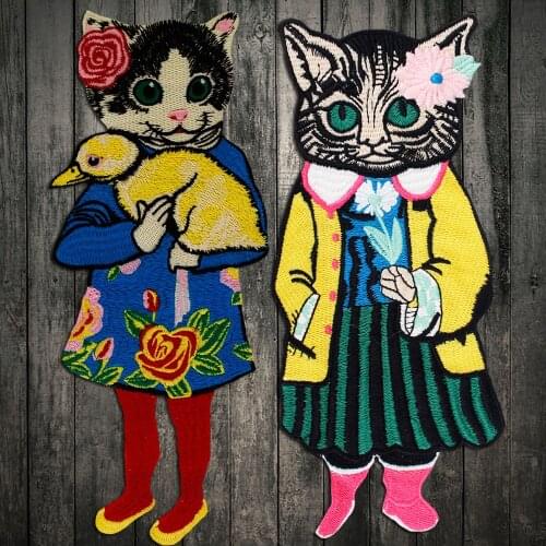 New Arrival Cute Cat Girl Embroidery Patches sew on Applique Stickers for Clothing DIY Accessories