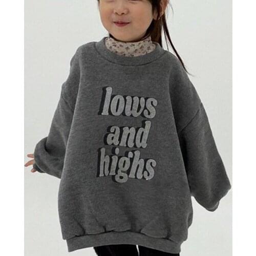 2020 Autumn Winter Kids Hoodies Korean Letter Print Loose Velvet Sweatshirt for Boys Girls Baby Child Cotton Soft Warm Pullovers