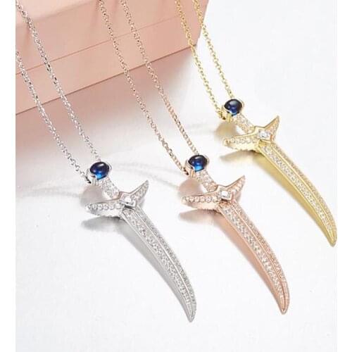 Red Trees 925 Sterling Silver Statement Pendant Necklace With Blue Stone Sword Necklace For Women Gift Drop Shipping With Box