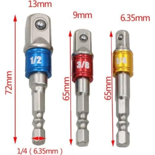 Chrome Vanadium Steel Socket Adapter Hex Shank to 1/4" 3/8" 1/2" Extension Drill Bits Driver Electrical Drilling Heads