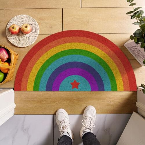Semicircle Door Mats Outdoor Indoor Antiwear PVC Waterproof Ant-Slip Bedroom Rugs and Carpets Rainbow Printed Entrance Doormat