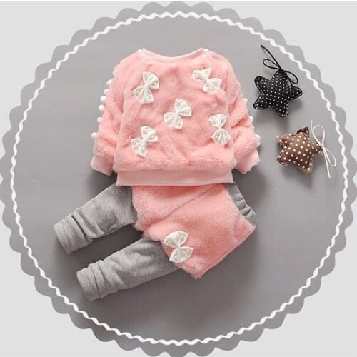 Popodion Baby Girl Clothes Set 2020 Winter Childrens Set Thicken Velvet Toddler Clothes Girls Bow Set CHD20299