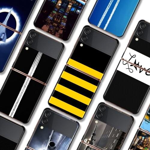 Airplane Pilot fly Shockproof Cover for Samsung Galaxy Z Flip Flip3 5G Black Phone Case Shell Hard Fundas Coque Capa