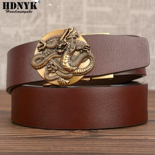 Hot Sell Dragon Designer Automatic Buckle High Quality Genuine Leather Belt for Men Retro Buckle Male Waistand Strap for Gift