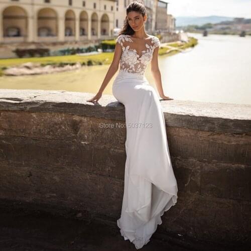 Mermaid Wedding Dresses Scoop Cap Sleeves Sleeveless Lace Appliques Button Illusion Bridal Wedding Gown Vestido De Noiva