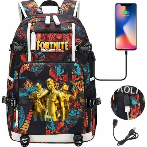 Fortnite Backpack Men Women SchoolBag Battlefield Infantry Pack Camouflage Travel Mochilas Canvas USB Charging Knapsack Male