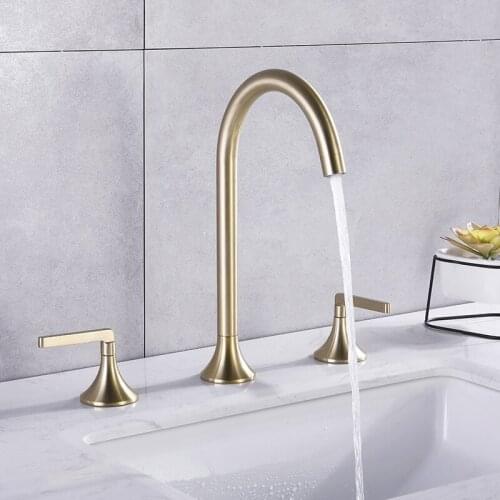 Bathroom Sink Faucet Basin Faucets Brush Gold Brass 3 Holes Double Handle Luxury Bathbasin Bathtub Taps Hot and Cold Water Mixer