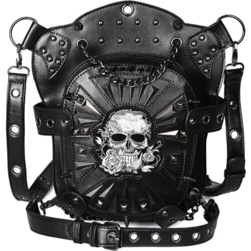 SzBlaZe Gothic Steampunk Waist Bags PU Leather Skeleto Bag Men Women Pack Shoulder Bag for Halloween Anime Costume Daily travel