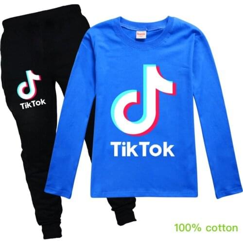 TIK TOK Spring and autumn clothes girl boy hoodie + pants cartoon sportswear kids clothes suit cotton sports suit 2-16Y