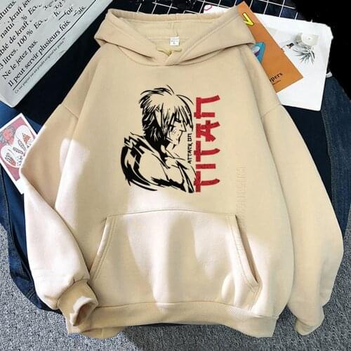 Eren Print Attack On Titan Hoodies Men Sweatshirt Loose Fit Japan Oversized Haikyuu Hip Hop Cool Daily Casual Female