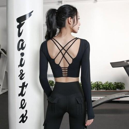 Yoga Tops Women Open Back Long Sleeve Sport Shirts Fitness Clothing Running Workout T-shirt High Elastic Gym Clothes