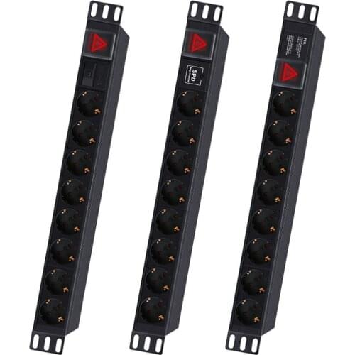 Aluminum Alloy Industrial PDU Network Cabinet Rack Power Strip 8AC German standard Socket Plug with Switch Extension Socket