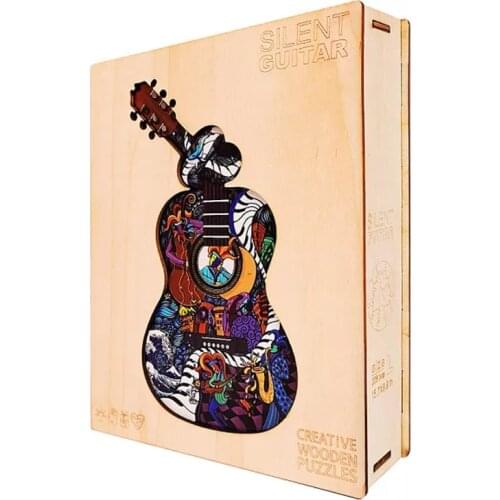 Unique Guitar Wooden Jigsaw Puzzle DIY Wood Puzzle Crafts Gifts with Original Box Wooden Puzzle For Adults Kids Educational Toys