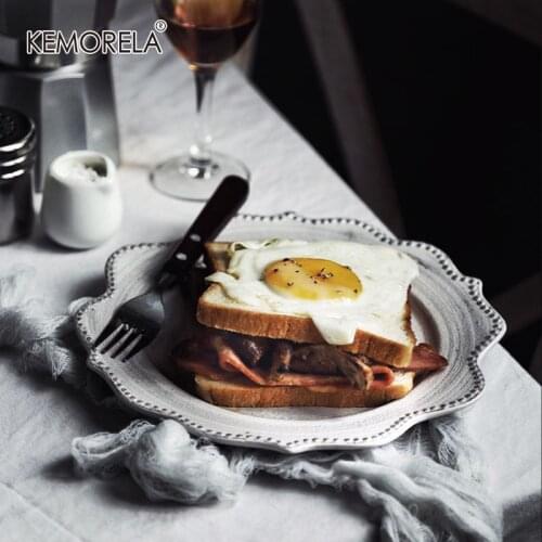 Japanese Ceramic Tableware Porcelain Plate Gray Vintage Steak Plate Kitchen Dishes Breakfast Dessert Tray