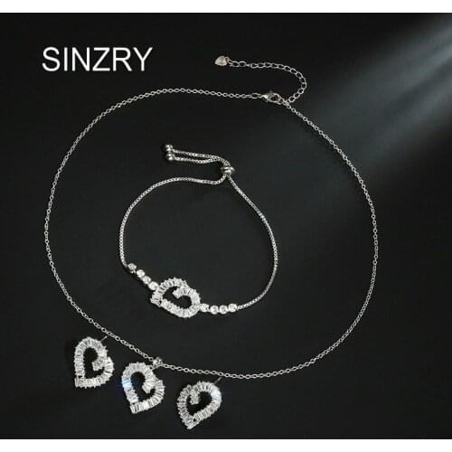 SINZRY Hot Cubic Zirconia heart shape Jewelry Sets elegant shinning trendy necklace earring bracelet sets