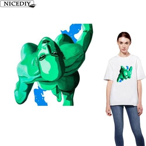 Nicediy Green Body Art Patches Iron On Patches For Clothing Heat Transfer Vinyl Sticker Fashion Woman Applique Badge Washable