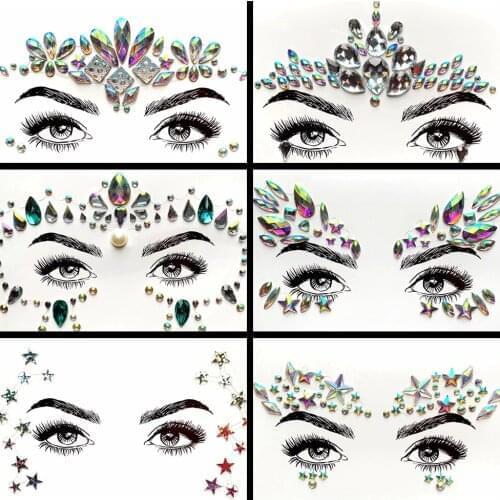 Womens Fashion Flash Eyes Jewelry Gems Glitter Face Tatoo Sticker Handpicked Bohemia Makeup Tools Paste Eye Decoration Body Art