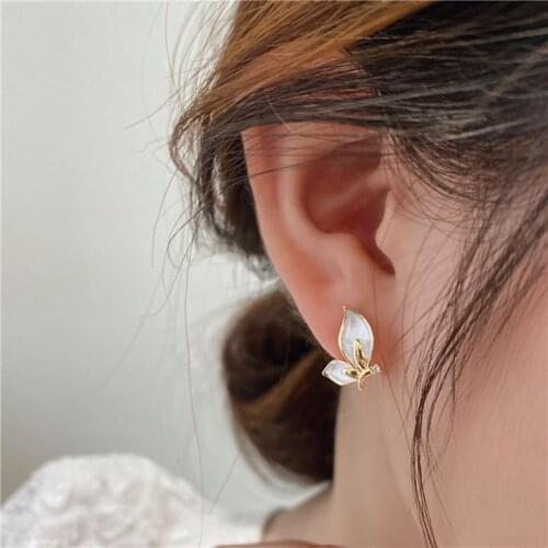 MENGJIQIAO Wholesale Cute Metal Butterfly Stud Earrings For Women Symmetric Sweet Boucle D'oreille Fashion Jewelry