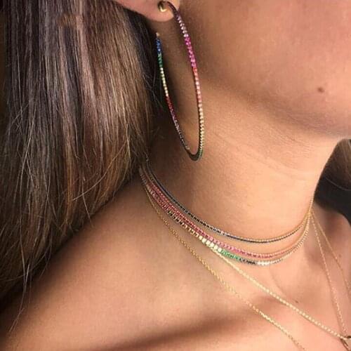 2021 Top Quality Delicate Rainbow CZ Hoop Earring With Colorful Rhinestone 45mm Circle Earring For Women Rose Gold Color Jewelry