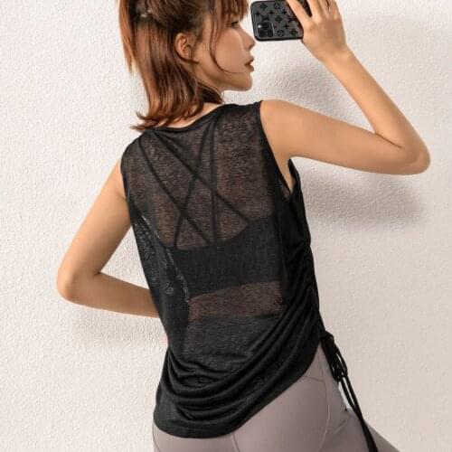 Women Sport Vest Loose Thin See-through Yoga Shirt Running Fitness Sleeveless T-shirt Quick Dry Tank Tops Gym Workout Tee Blouse