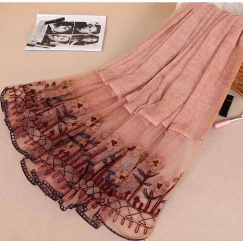 Women Flower Lace Scarves Cotton Hijabs Muslim Head Wraps Shawls Headband Scarves 10 Color 200*95cm 10pcs/Lot Wholesale