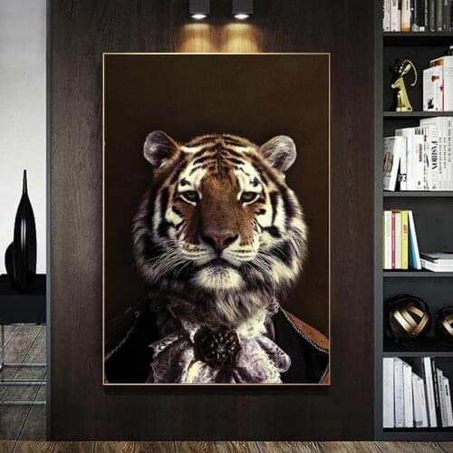 Animal Wall Art Canvas Painting Tiger Mr Art Posters and Prints Tiger Gentleman Picture For Living Room Modern Home Decoration