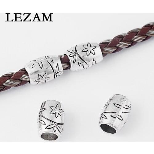 10pcs Antique Silver Color 6mm Hole Flower Beads Sliders for Leather Bracelet Making